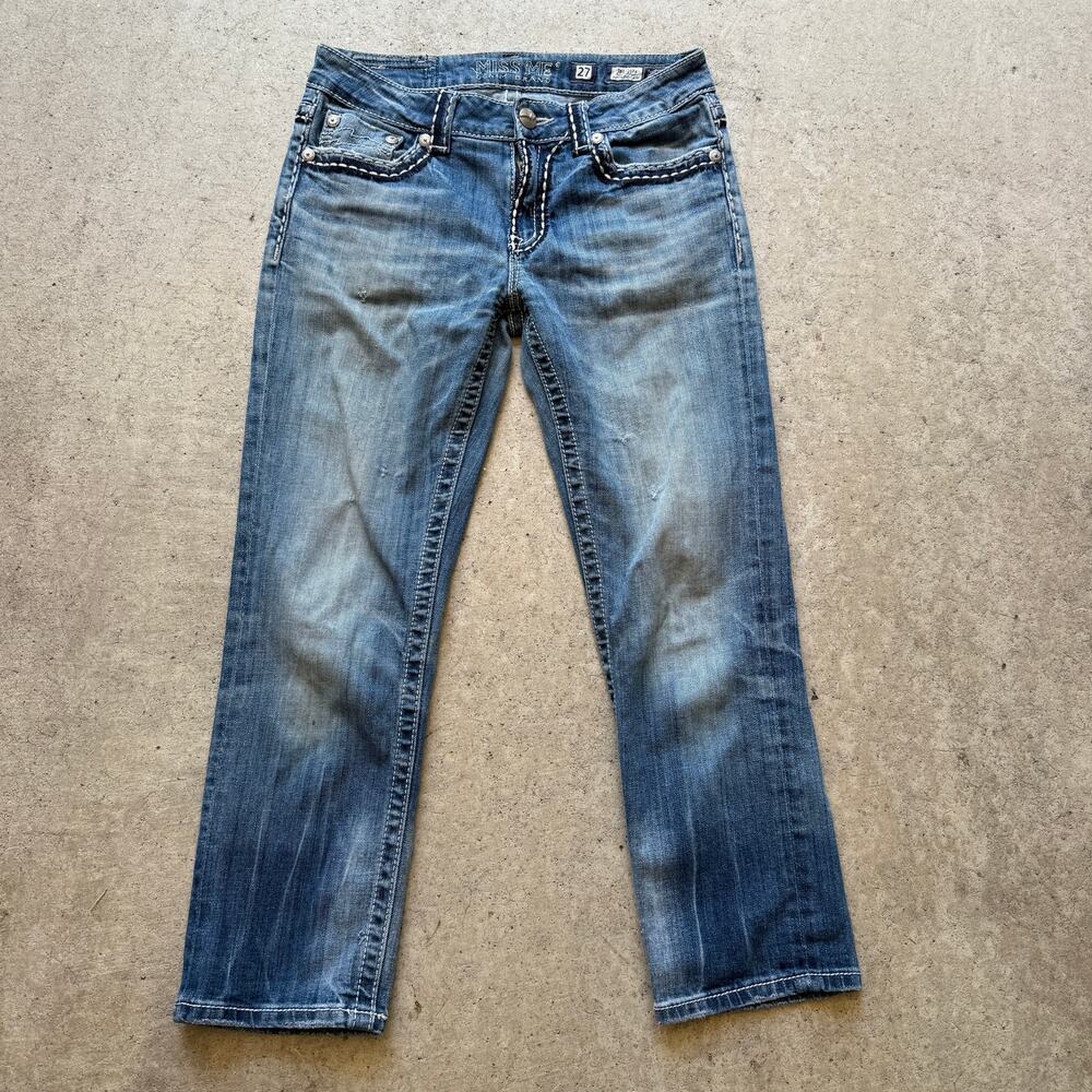 Women's Y2k Miss Me Denim Brand Boyfriend Capri Light Blue Wash Jeans Sz 27 x 24